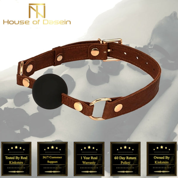 Brown Leather Ball   Mouth Chastity Gag Fetish Gags