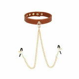 Brown Leather Collar With Nipple Clamps Bdsm Bondage Restraints Sex Slave Games