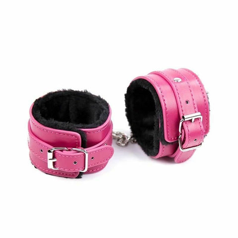 Handcuffs Pink With Black Plush Adjustable Wrist Cuffs Bdsm Restraints Bondage