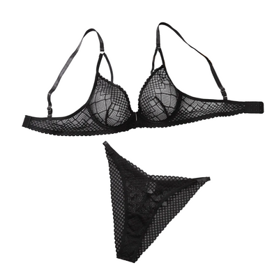Low Cut Gathered Bra Set  Mesh Hollow Out Lingerie Two Piece Set For Women Bras & Bra Sets