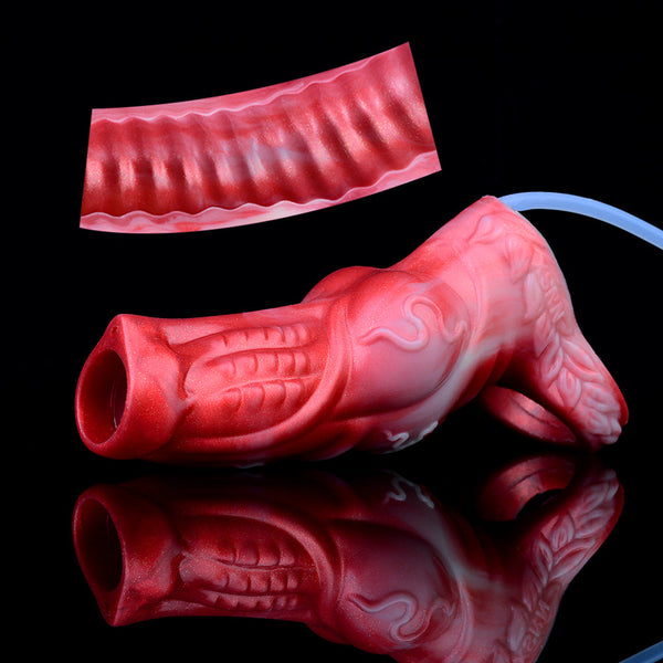 Theodore Textured Red Large Squirting  Sleeve  Extenders & Enlargers