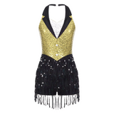 Womens Jazz Latin Dance Performance Costume Halter Backless Sequins Jumpsuit Women's Costumes