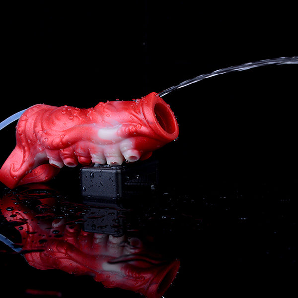 Ridged Silicone Squirting  Sleeve Red Textured Fantasy Large Medium  Extenders & Enlargers