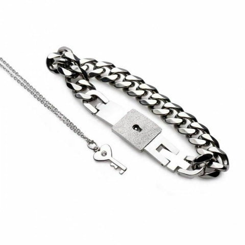Chain Locking Bracelet And Key Necklace Lockable Wrist Bondage Bdsm