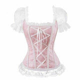 Sexy Pink Lace Short Sleeve Corset Top Vintage Style Corselet