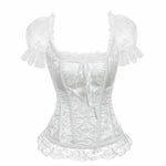 Sexy Pink Lace Short Sleeve Corset Top Vintage Style Corselet
