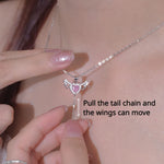 Veile Studios Moving Cupid Heart Angel Wings Tassel Necklace Crystal Clavicle Chain Women Jewelry Gift Necklaces & Pendants
