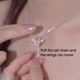 Veile Studios Moving Cupid Heart Angel Wings Tassel Necklace Crystal Clavicle Chain Women Jewelry Gift Necklaces & Pendants