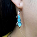 Veile Studios Bohemian Creative Curved Wavy Inlaid Hylan Cat's Eye Gemstone Swinging Earrings