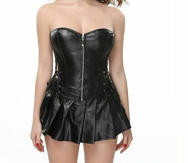 Black Corset Mini Skirt Erotic Clubwear Dungeon Kink Women's Costumes