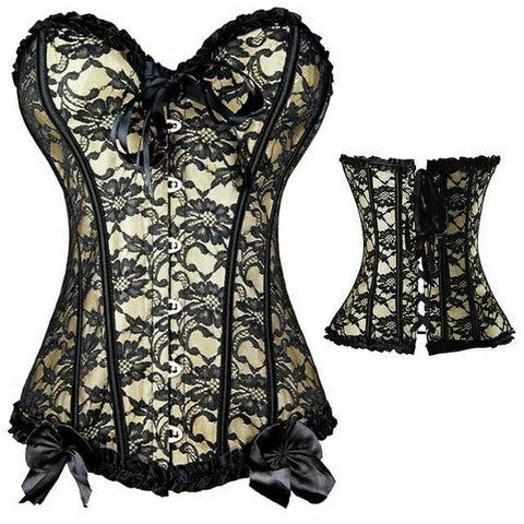 Sexy Over Bust Floral Corset Lace Trim Black Ribbon Erotic Waist Trainer Women