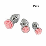 Pink Rose Flower Thread Stainless Steel Metal Butt Plug Anal Training Bdsm