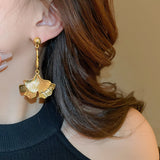 Earrings Veile Studios Simple Metal Ginkgo Leaf European American Heavy Industry Long