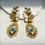 Earrings Veile Studios Diamond Leaf And Pearl Dangle With Eye Design For Women