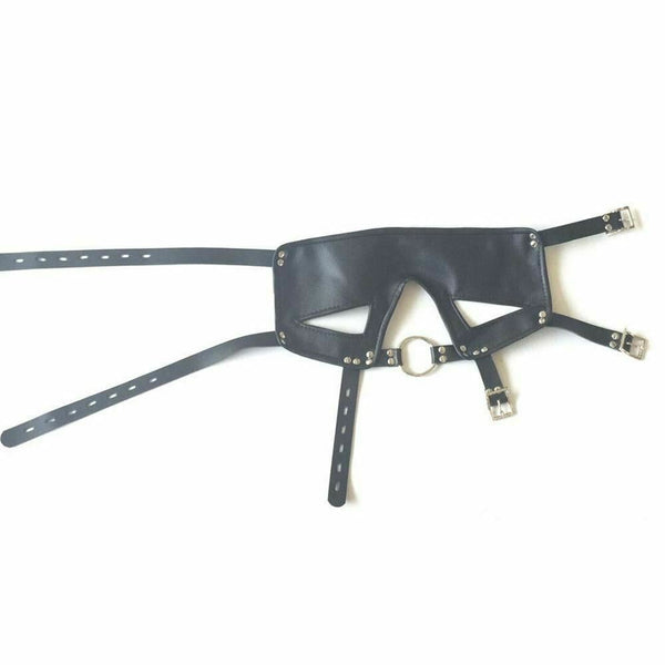 Black Head Harness Restraints Blindfold Open Mouth Ring Gag   Gags