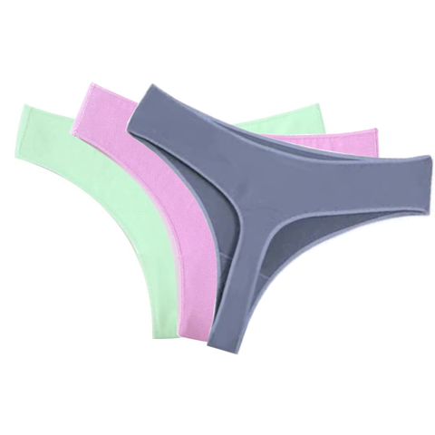 3 Pcs Women's Low Waist Cotton  Thong Size Moonlight Blue Violet Mint Green Underwear