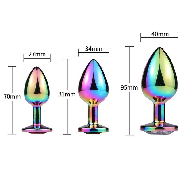 3 Sizes Stainless Steel Rainbow Anal Sex Toys Jewel Metal Butt Plug Non Vibrating Butt Plugs