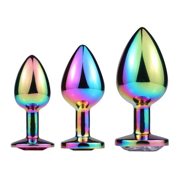 3 Sizes Stainless Steel Rainbow Anal Sex Toys Jewel Metal Butt Plug Non Vibrating Butt Plugs