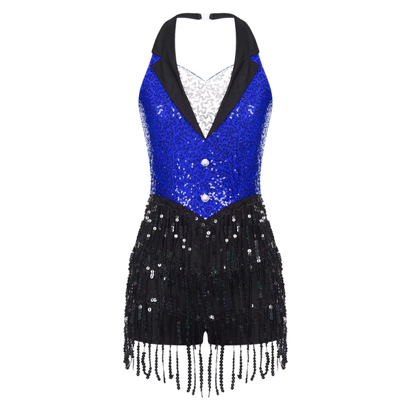 Womens Jazz Latin Dance Performance Costume Halter Backless Sequins Jumpsuit Women's Costumes