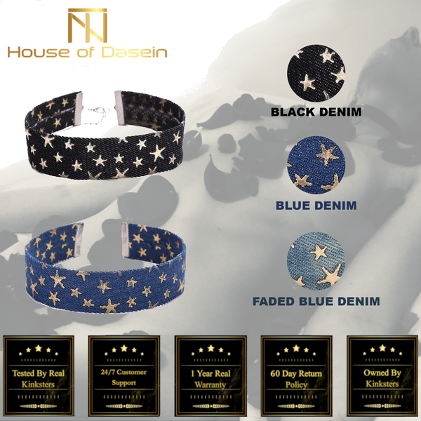 Day Collar Blue Star Choker Distressed Denim Necklace Fetish Kink Collars & Leashes