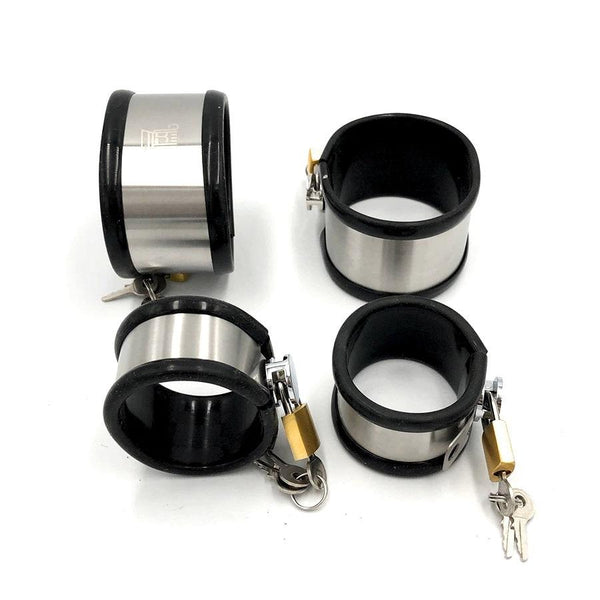Stainless Steel Locking Wrist Ankle Cuffs Collar  Fetish Kit Cuffs & Shackles