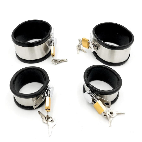 Stainless Steel Locking Wrist Ankle Cuffs Collar  Fetish Kit Cuffs & Shackles