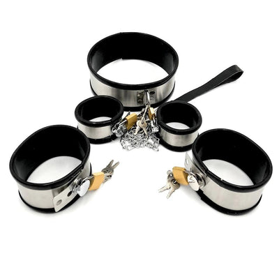 Stainless Steel Locking Wrist Ankle Cuffs Collar  Fetish Kit Cuffs & Shackles