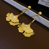 Earrings Veile Studios Simple Metal Ginkgo Leaf European American Heavy Industry Long