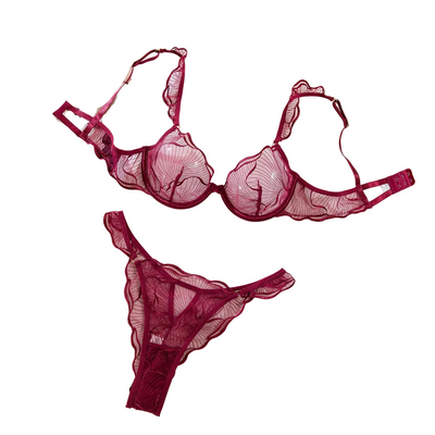 Underwear  Thin Transparent Pure Desire Embroidery Large Chest Minimizer Push Up Bra And Panty Set Bras & Bra Sets