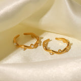 Veile Studios Titanium Steel 18K Gold Plated Irregular Inlaid White Pearl Open Ring Rings