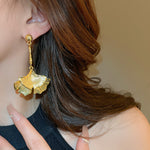 Earrings Veile Studios Simple Metal Ginkgo Leaf European American Heavy Industry Long