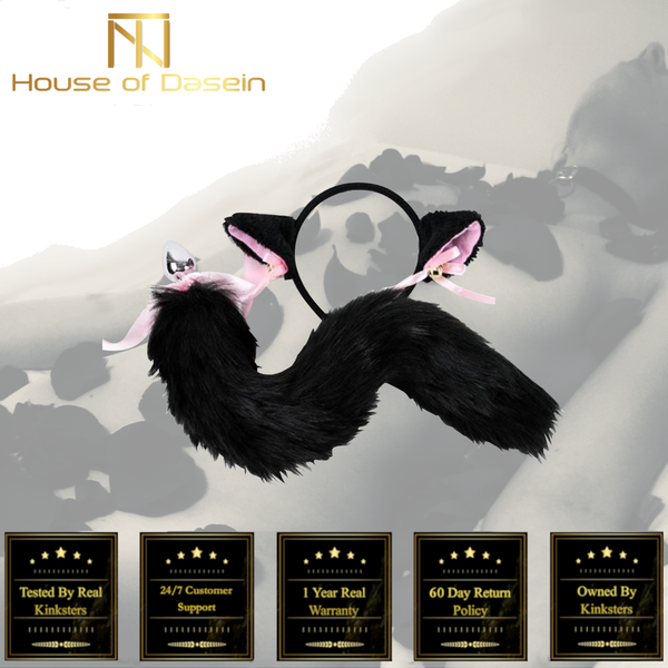 Black White Cute Kitten Ears Faux Fox Tail Ana Butt Plug Cosplay  Butt Plug Tails