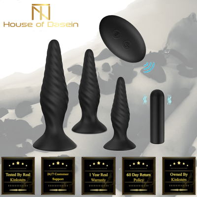Black Silicone Butt Plug Set Wireless  Anal Training  Vibrating Butt Plugs