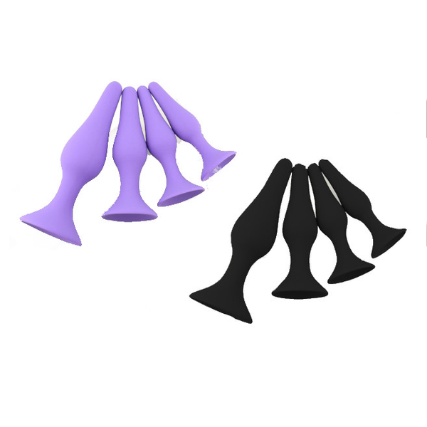 4Pcs / Set Anal Trainer Kit Soft Silicone Black Or Purple Butt Plug Non Vibrating Butt Plugs