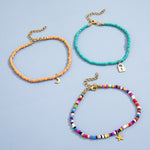 Veile Studios 3 Piece Fashion Creative Color Rice Bead Anklet Star Moon Hollow Lock Jewellery Anklets