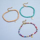 Veile Studios 3 Piece Fashion Creative Color Rice Bead Anklet Star Moon Hollow Lock Jewellery Anklets