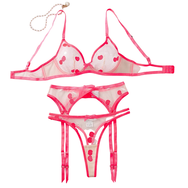 Embroidered Mesh Perspective Sex Set  Underwear 3 Piece Other Women's Underwear