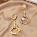 Earrings Veile Studios Gold Round Pearl With Crystal Accents And Snake Design For Women
