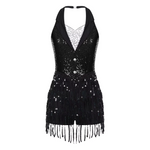 Womens Jazz Latin Dance Performance Costume Halter Backless Sequins Jumpsuit Women's Costumes