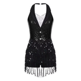 Womens Jazz Latin Dance Performance Costume Halter Backless Sequins Jumpsuit Women's Costumes