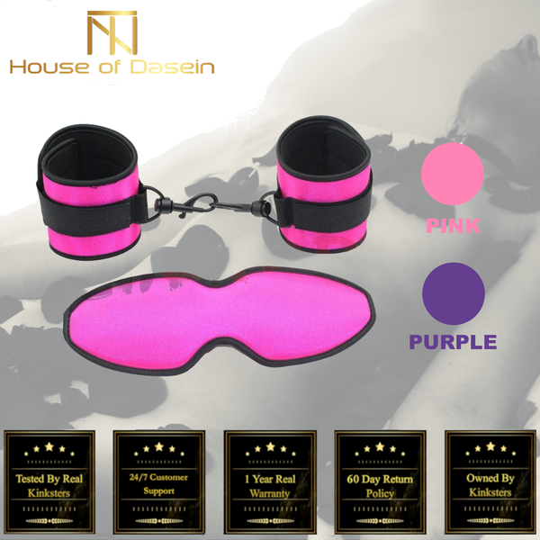 Pink Or Purple Satin  Restraints Blindfold Cuffs  Beginners Set  Starter Kits
