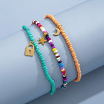 Veile Studios 3 Piece Fashion Creative Color Rice Bead Anklet Star Moon Hollow Lock Jewellery Anklets