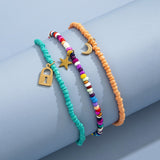 Veile Studios 3 Piece Fashion Creative Color Rice Bead Anklet Star Moon Hollow Lock Jewellery Anklets