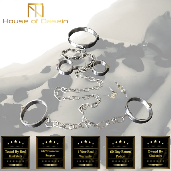 Metal Restraints Set Stainless Steel Locking Collar Cuffs Kit  Cuffs & Shackles