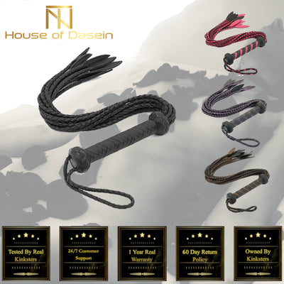 60Cm Black Red Brown Leather Flogger Braided Handle Tails Spanking Whip  Floggers