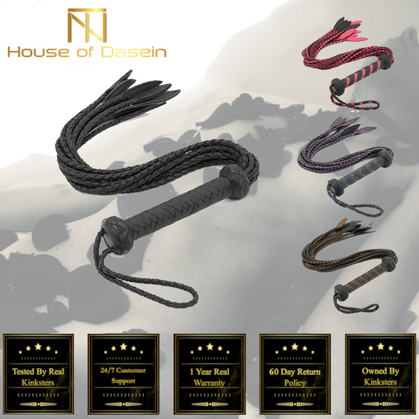 60Cm Black Red Brown Leather Flogger Braided Handle Tails Spanking Whip  Floggers