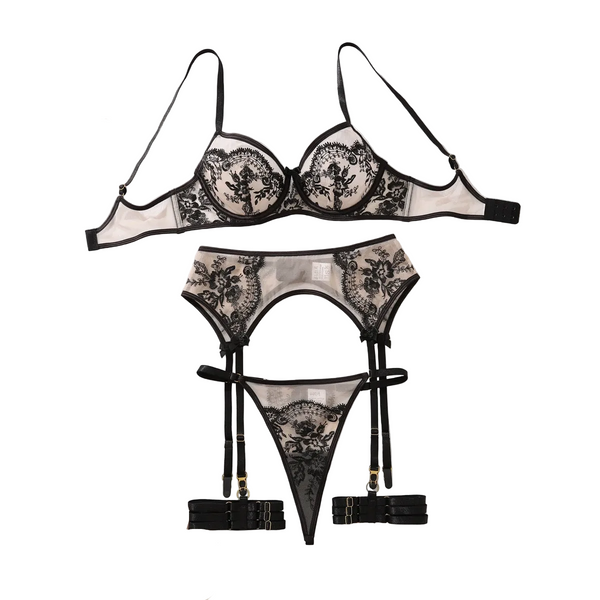 Embroidered  Bra Set With Mesh And Perspective Lingerie Underwear Bras & Bra Sets