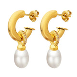 Earrings Veile Studios Imitation Pearl C Shaped Titanium Steel Non Fading Accessories