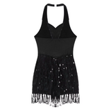 Womens Jazz Latin Dance Performance Costume Halter Backless Sequins Jumpsuit Women's Costumes