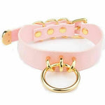 Bdsm Pink Faux Leather Silver Gold O Ring Kitten Submissive Collar